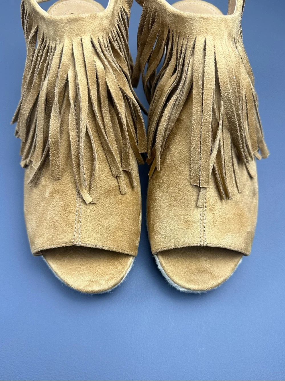 Comfortview Diane 11WW Tan Fringe Boho Espadrille Wedge Sandals Extra Wide